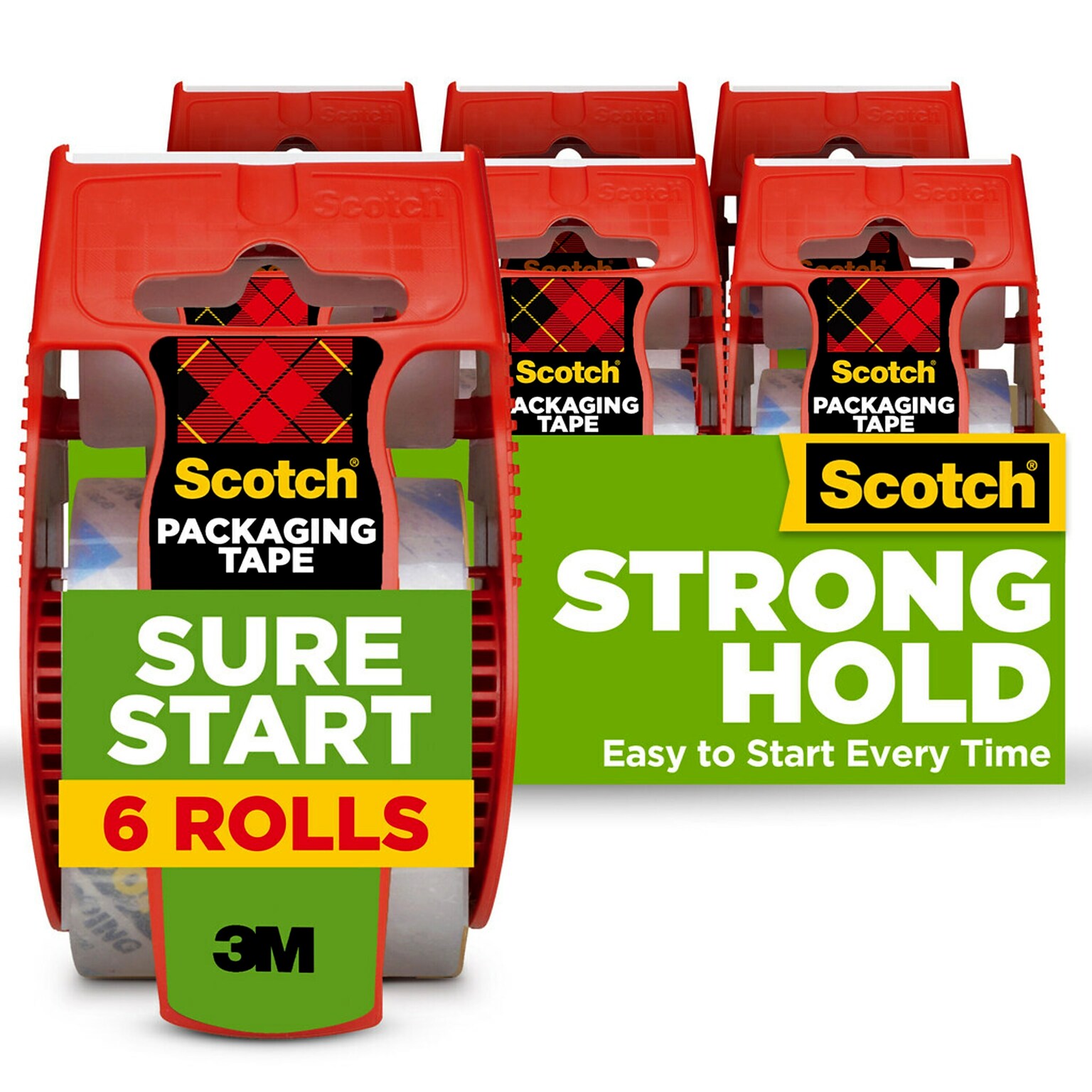 Scotch Sure-Start Packing Tape with Dispenser, 1.88 x 22.2 yds., Clear, 6/Pack (145-6)