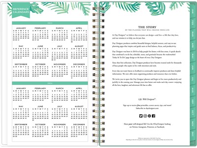 2023 Blue Sky Day Designer Palms 5" x 8" Weekly & Monthly Planner, White/Green (137362-23)