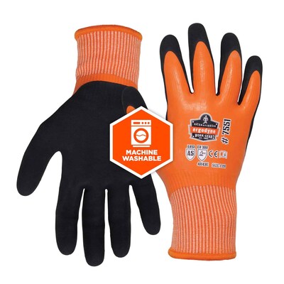 Ergodyne ProFlex 7551 Waterproof Cut-Resistant Winter Work Gloves, ANSI A5, Orange, Large, 1 Pair (17674)