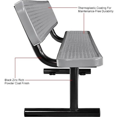 Global Industrial 8' Outdoor Steel Bench w/ Backrest, Expanded Metal, Gray (277155GY)