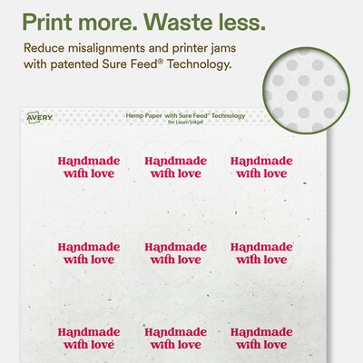 Avery Hemp Heart Laser/Inkjet Multipurpose Labels, 2-9/32" x 1-27/32", Off-White (960/Box)
