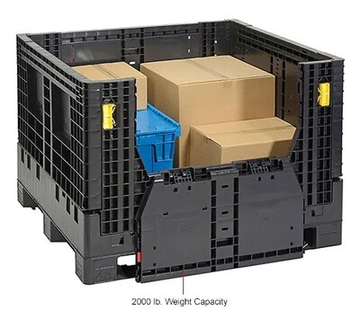 Global Industrial Folding Bulk Shipping Container, 48"L x 45"W x 34"H, 2000 Lb. Capacity, Black (442211A)