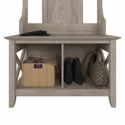 Bush Furniture Key West 66" Hall Tree with Shoe Storage Bench, Washed Gray (KWS166WG-03)