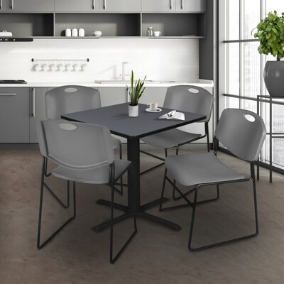 Regency 42-inch Square Table with Cain Base & 4 Zeng Stack Chairs, Gray (TB4242GY44GY)