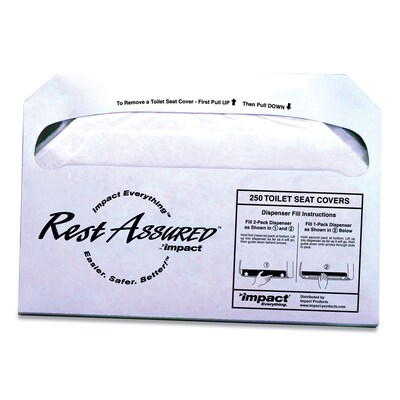 Impact® Rest Assured Seat Covers, 14.25 x 16.85, White, 250/Pack, 20 Packs/Carton