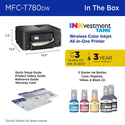 Brother INKvestment Tank MFC-T780DW Wireless Color All-In-One Supertank Inkjet Printer, Best for Home Office