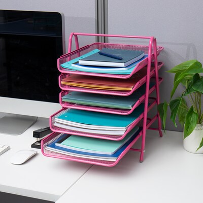 Mind Reader 5-Tier Stackable Paper Desk Tray Organizer, Metal, Pink (5TPAPER-PNK)