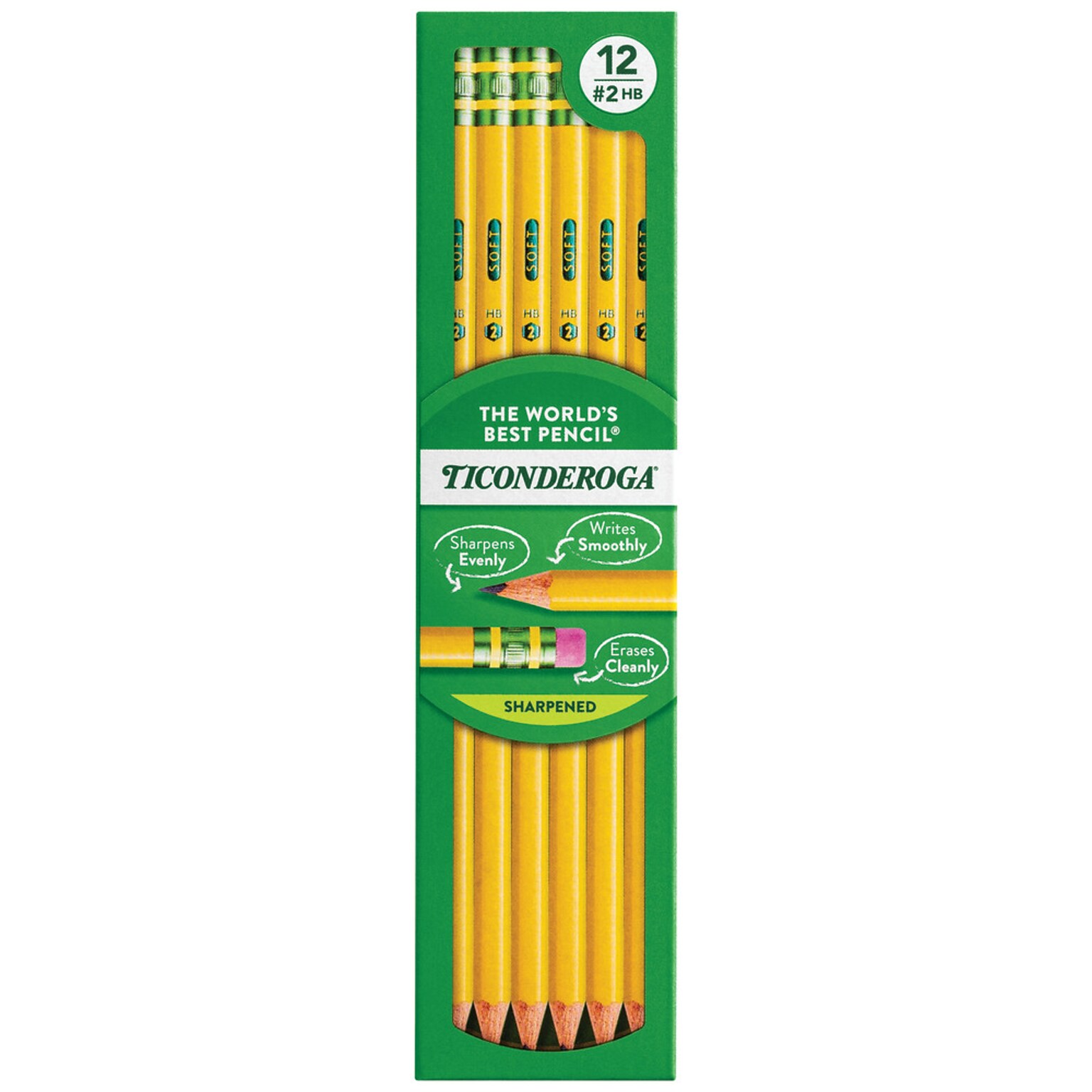 Ticonderoga Pre-Sharpened Wooden Pencil, 2.2mm, #2 Soft Lead, Dozen (X13806X)