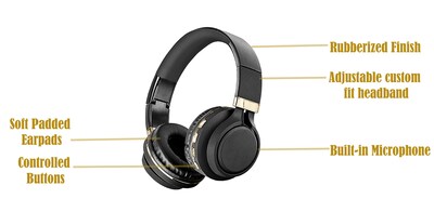 Vangoddy Black Diamond Wireless Bluetooth Headset, Black and Gold (BTK001000)