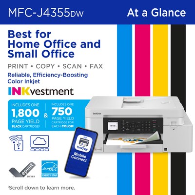Brother INKvestment  MFC-J4355DW Wireless Color All-In-One Inkjet Printer, Best for Home Office