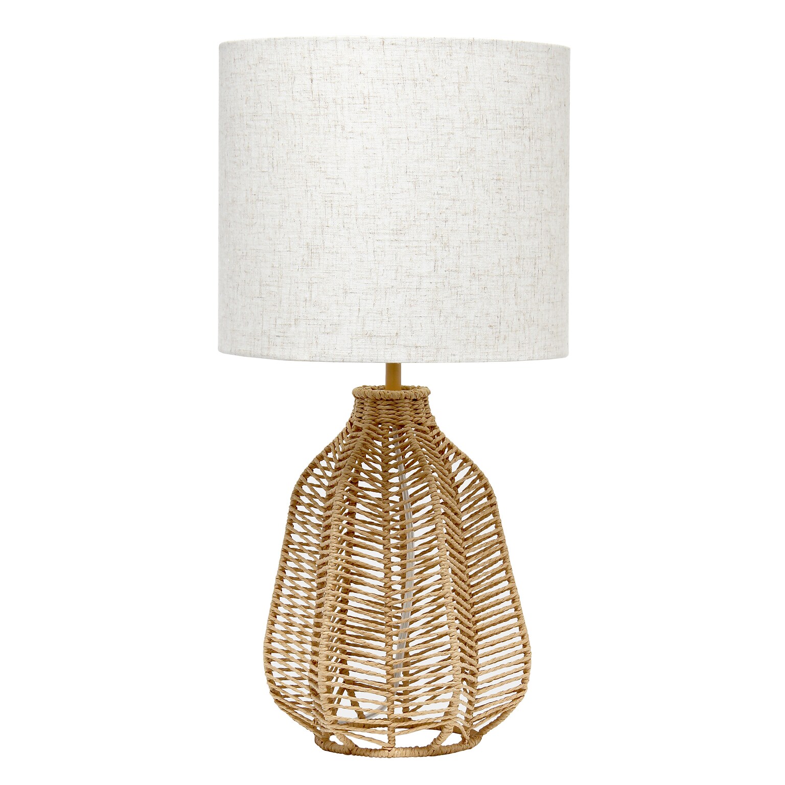 Lalia Home 21 Vintage Rattan Wicker Style Paper Rope Bedside Table Lamp with Fabric Shade, Natural (LHT-4017-NA)