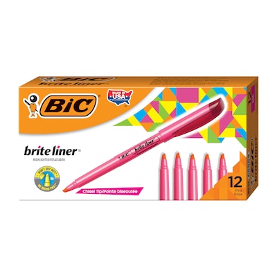 BIC Brite Liner Stick Highlighter, Chisel Tip, Pink, Dozen (65554/BL11PL) | Quill