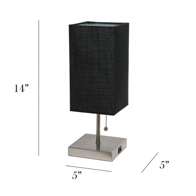 Simple Designs Petite Stick Lamp with USB Charging Port and Fabric Shade, Black (LT1087-BLK)