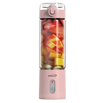 Brentwood 17-Oz. Portable Battery-Operated USB-Chargeable Glass Blender, Pink (RJB-100PK)