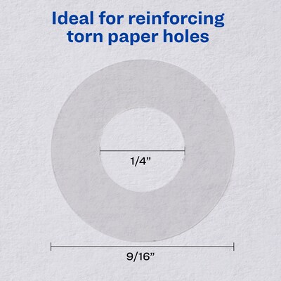 Avery Self-Adhesive Plastic Reinforcement Labels in Dispenser, 1/4" Diameter, Glossy Clear, 1000/Pack (5722)