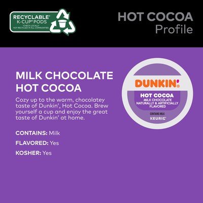 Dunkin' Milk Chocolate Hot Cocoa, 0.51 oz. Keurig® K-Cup® Pods, 22/Box (611247377215)