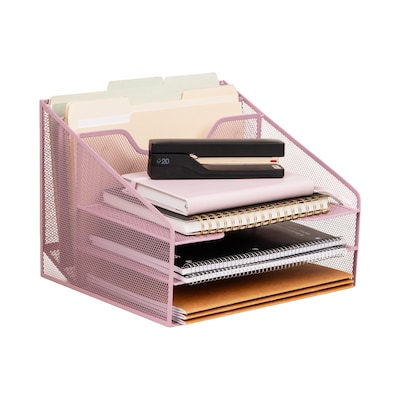 Staples 5-Compartment Metal Mesh Desktop File Organizer, Dusty Pink (ST63828)