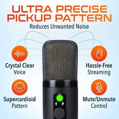 Delton M201 RGB Condenser Microphone for Recording, with ANC Bluetooth Computer Headphones Podcast Kit, Black (DRU3000BD2)