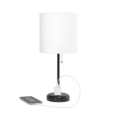 Creekwood Home Oslo 19.50" LED Table Lamp with Power Outlet Base, Black/White (CWT-2008-BA)