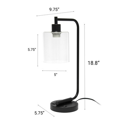 Creekwood Home Vintage Vantage 18.8" Minimalist Industrial Curved Arm Desk Lamp, Black (CWD-1016-BK)