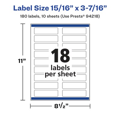 Avery Laser/Inkjet Multipurpose Labels, 3.4375" x ", Glossy White, 180/Pack (94218)