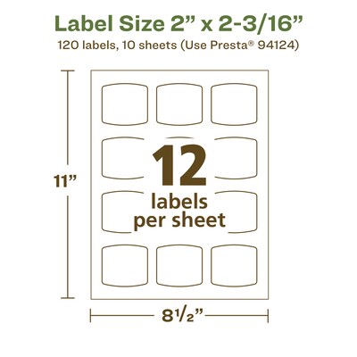Avery EcoFriendly Laser/Inkjet Multipurpose Labels, 2" x 2-3/16", White, 120/Pack (94124)
