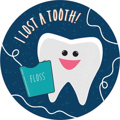 Barker Creek Lost a Tooth Stickers/Badges, 2.37 Dia., Multicolored, 32/Pack (3200)