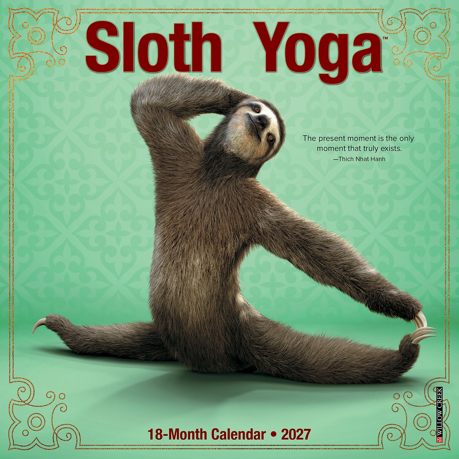 2027 Willow Creek Sloth Yoga 7 x 7 Monthly Wall Calendar, Assorted Colors (64214)