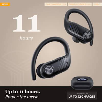 Treblab X3-Pro Bluetooth Wireless Earbuds with Earhooks with Charging Case, White