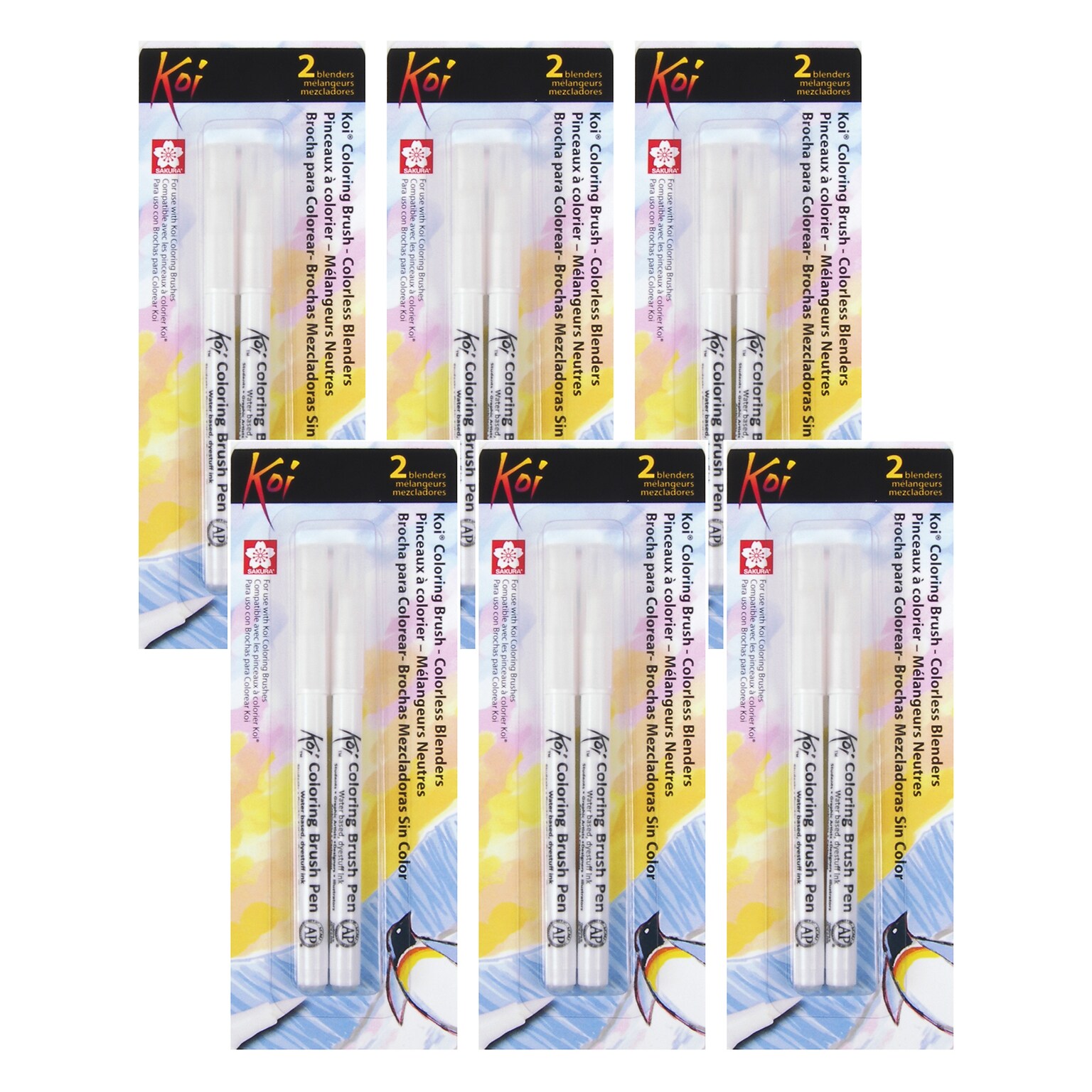 Sakura Koi Watercolor Coloring Brush Pen, Colorless Blenders, 2 Per Pack, 6 Packs (SAKXBRBLEND-6)