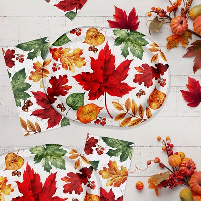 Say Hooray! Autumn Air Paper Plates and Guest Towels Kit, Multicolored, 48/Pack (DTC9387E2H)