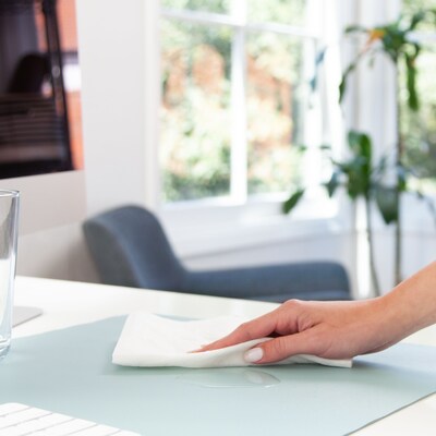 Smead Large Vegan Leather Anti-Slip Desk Pad, 36" x 17", Light Blue (SMD64830)