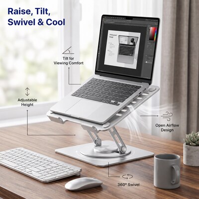Uncaged Ergonomics Adjustable Swivel Laptop Stand for Desk, Steel, 360° Rotation, Up to 16, Silver