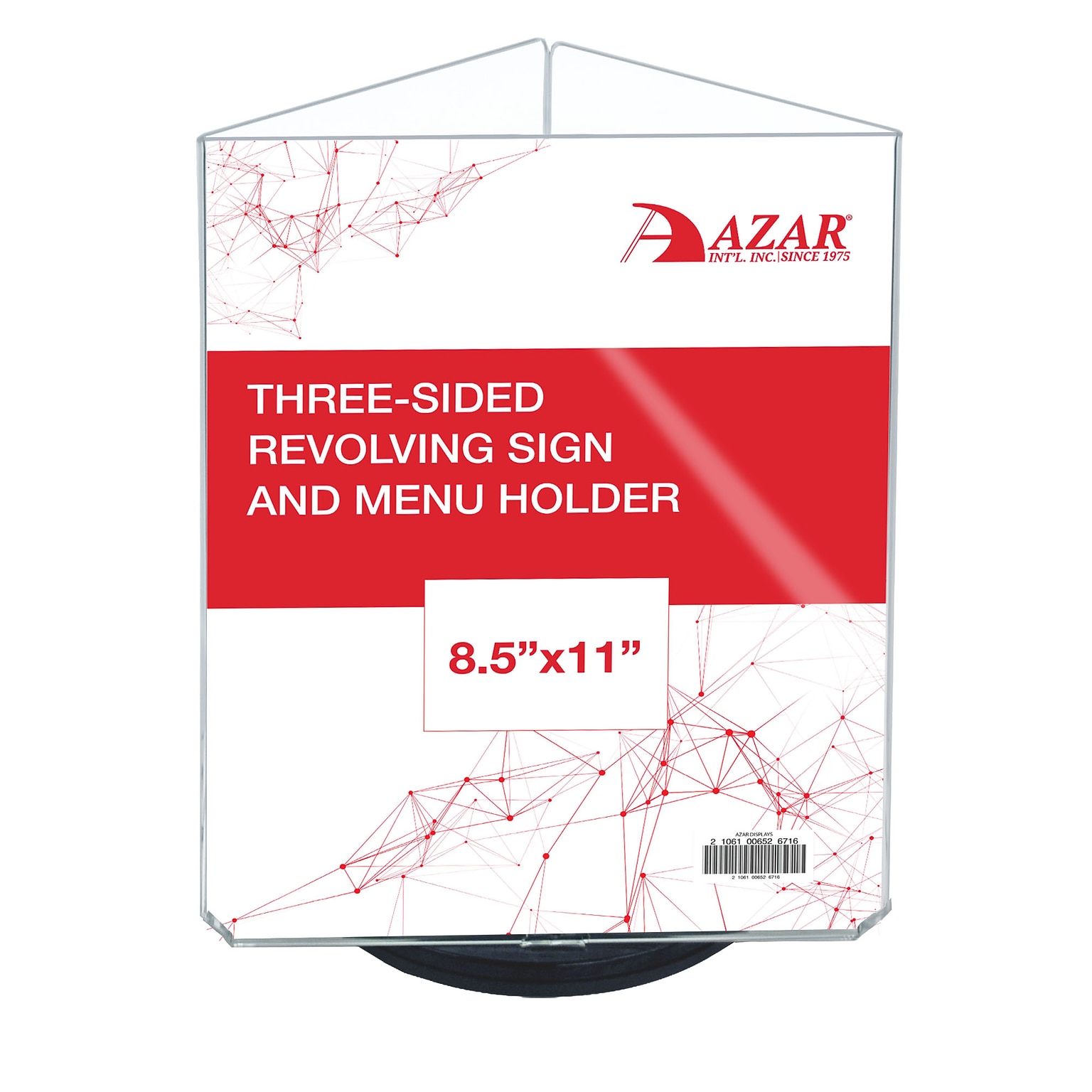 Azar Letter 8.5 x 11 3-Sided Rotating Menu Sign Holder, Desktop/Countertop, Top Loading, Clear, Acrylic (193732-BLK)