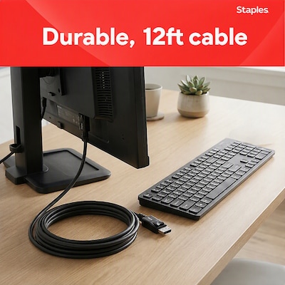 Staples TECH HDMI Cable – 12 ft. High-Speed Male-to-Male Audio/Video Cable for TVs, Monitors, Laptops & Projectors, Black