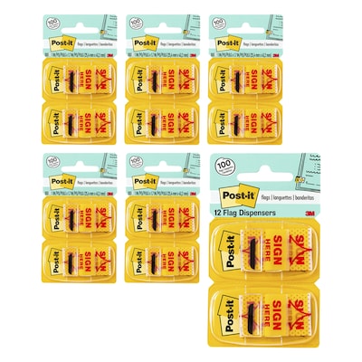 Post-it Sign Here Message Flags Value Pack, 1 Wide, Yellow, 600 Flags/Pack, 12 Pads/Pack (680-SH12)