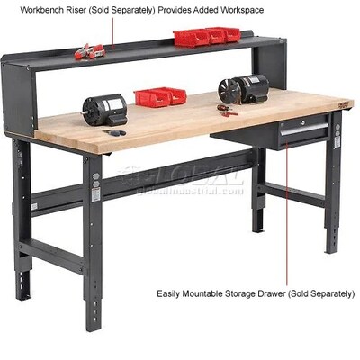 Global Industrial Height Adjustable Workbench, 72"W x 30"D, Birch Square Edge, Black (318913BK)