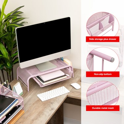 Staples Metal Mesh Monitor Stand, Up to 32" Monitor, Dusty Pink (ST63851)