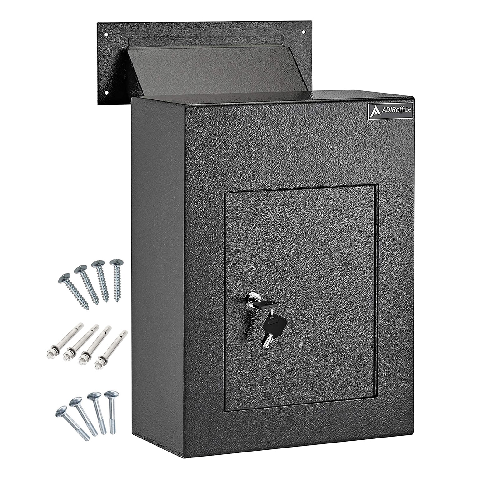 AdirOffice Through-the-Wall Drop Box Mailbox with Adjustable Chute and Suggestion Cards, Black (631-10-BLK-PKG)