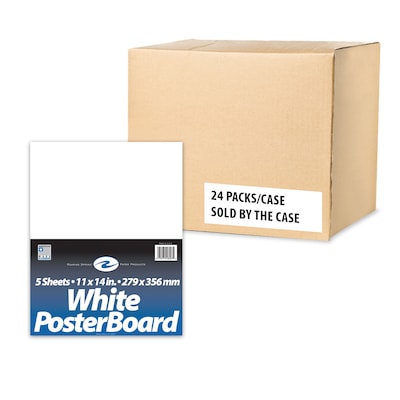 Roaring Spring Paper Products White Posterboard, 11 x 14, 5 Sheets/Pack, 24 Packs/Case (48003CS)