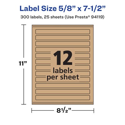 Avery Laser/Inkjet Rectangle Multipurpose Labels, 5/8" x 7-1/2", Kraft Brown, 300 Labels/Pack ( 94119)