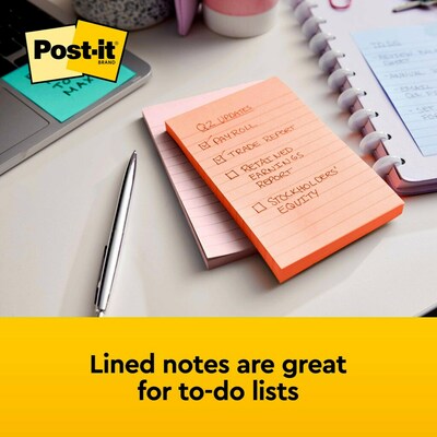 Post-it Sticky Notes, 4 x 6 in., 5 Pads, 100 Sheets/Pad, Lined, The Original Post-it Note, Beachside Café Collection