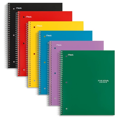 Five Star 5-Subject Subject Notebooks, 8 x 10.5, Wide Ruled, 200 Sheets, Each (51016)