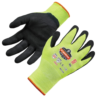 Ergodyne ProFlex 7021 Hi-Vis Nitrile Coated Cut-Resistant Gloves, ANSI A2, Wet Grip, Lime, Small, 1