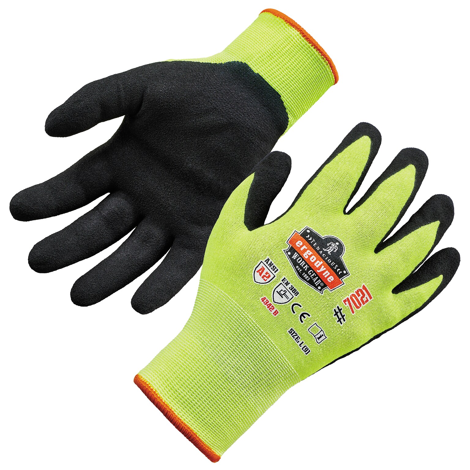 Ergodyne ProFlex 7021 Hi-Vis Nitrile Coated Cut-Resistant Gloves, ANSI A2, Wet Grip, Lime, Small, 1 Pair (17962)