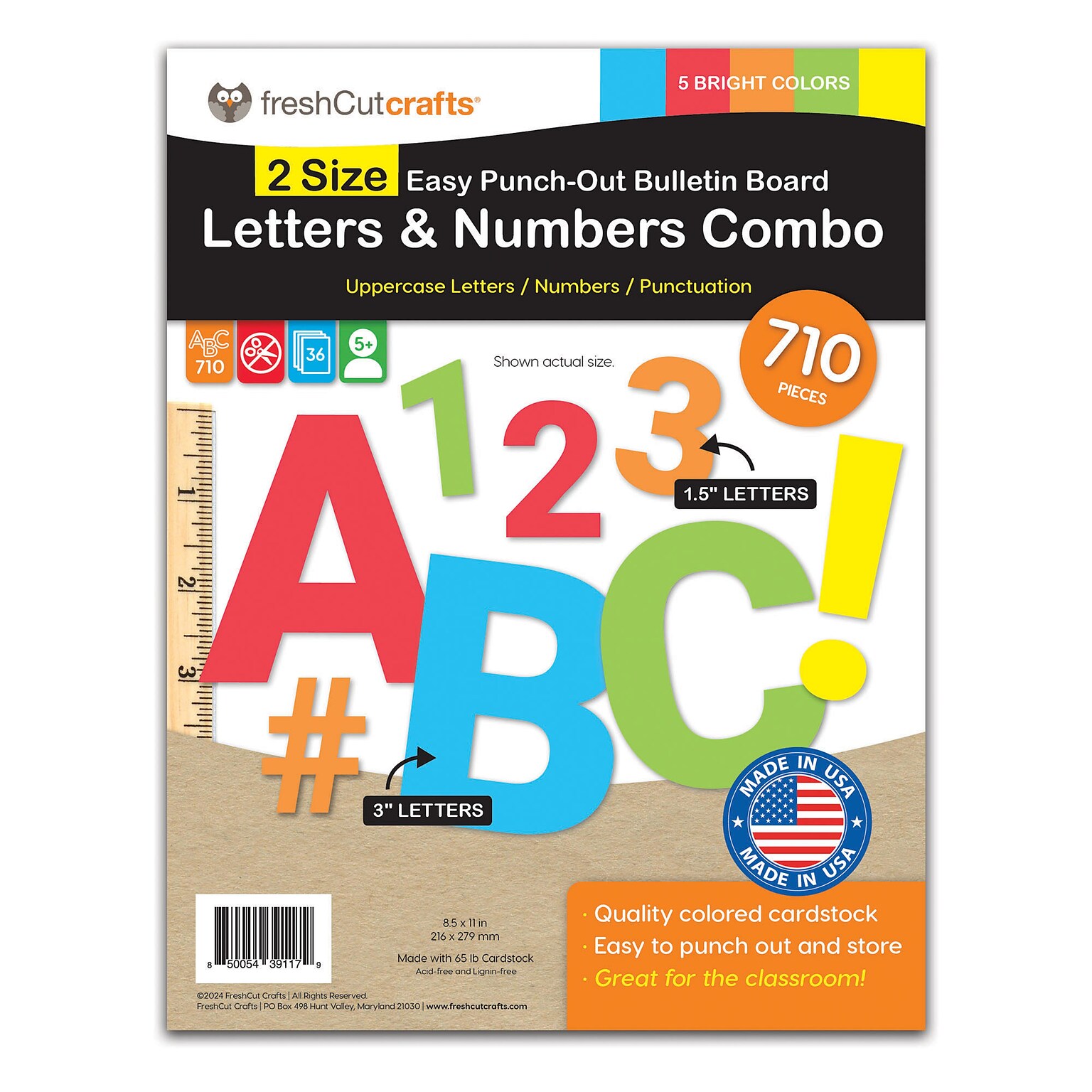 FreshCut Crafts Bulletin Board Letters & Numbers, Bright Colors, 1.5in & 3in, 710 Pieces (FCC850054391179)