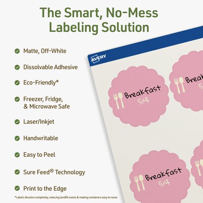 Avery Dissolvable Decorative Edge Multipurpose Labels, 2.5 Dia., Off-white, 90/Pack (94516)