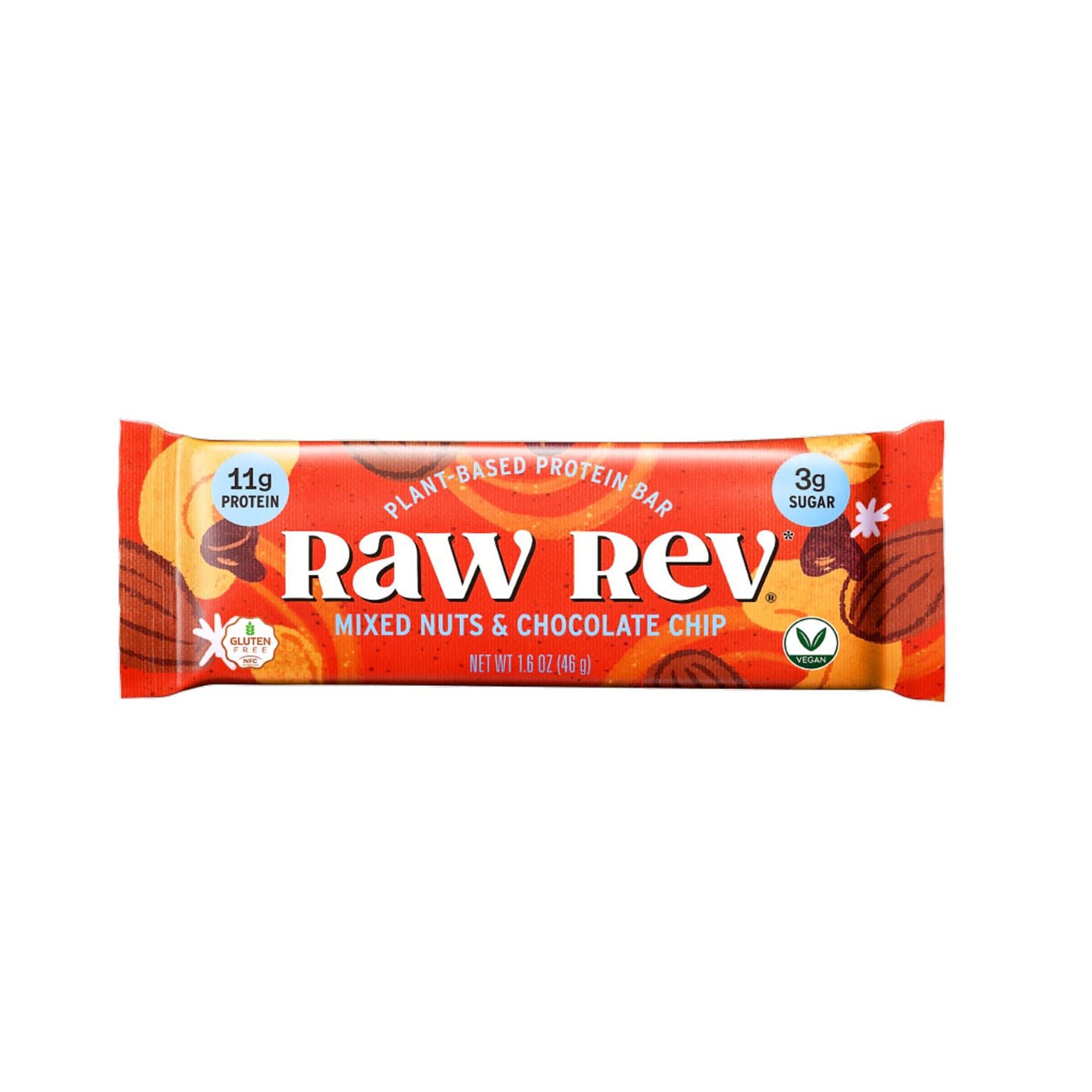 Raw Rev Gluten Free Mixed Nuts & Chocolate Chip Protein Bar, 1.6 oz., 12 Bars/Box (RR-S-CCSS-1)