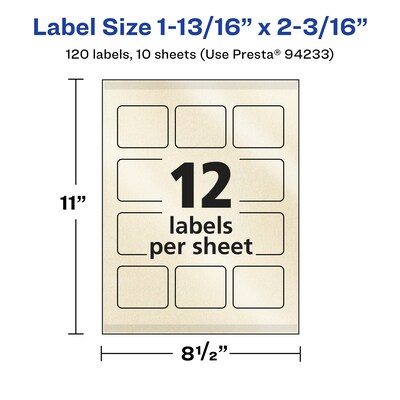 Avery Pearlized Ivory Rectangle Multipurpose Labels, 1-13/16" x 2-3/16", Ivory, 120/Pack (94233)