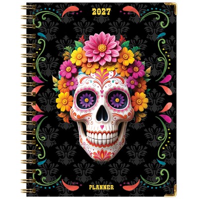 2027 Excello Brands 9" x 11" Weekly & Monthly Standard Planner, Paperboard Cover, Sugar Skull (FSHN-CY27-8511-48)